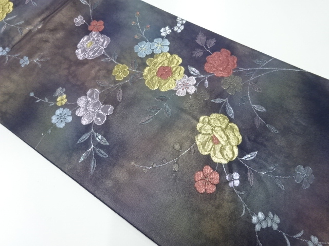 JAPANESE KIMONO / VINTAGE FUKURO OBI / MATELASSE / WOVEN BRANCH FLOWER
